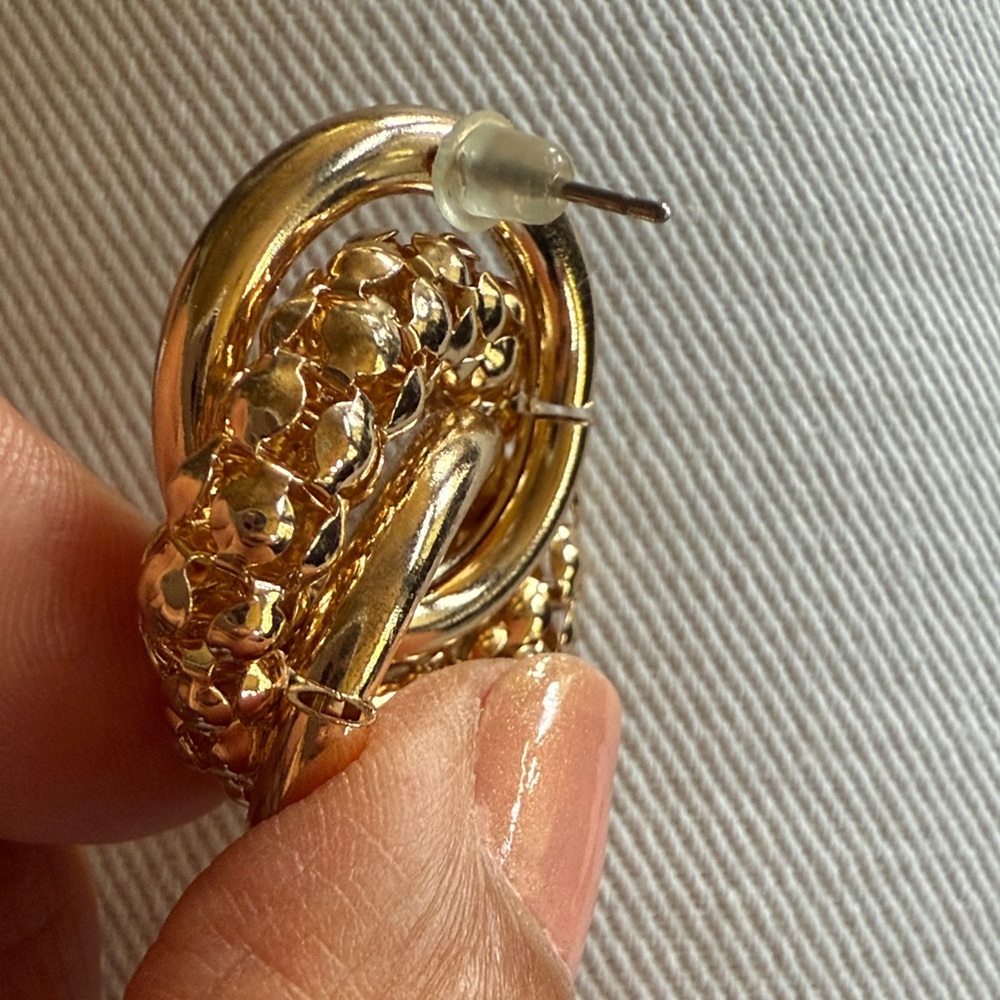 Gold Tone Knot Earrings - Picture 3 of 4